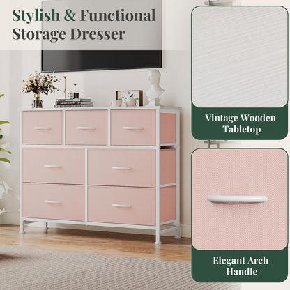 HAPPYMONT Fabric Dresser for Bedroom with 7 Drawers, Chest of Drawers, Wood Top and Metal Frame Organizer for Clothes, Closet, Entryway, Hallway, Living Room Furniture