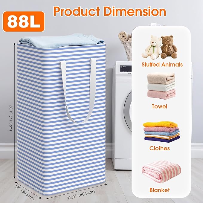 3 Pack Large Laundry Basket, Waterproof & Freestanding Laundry Hamper,