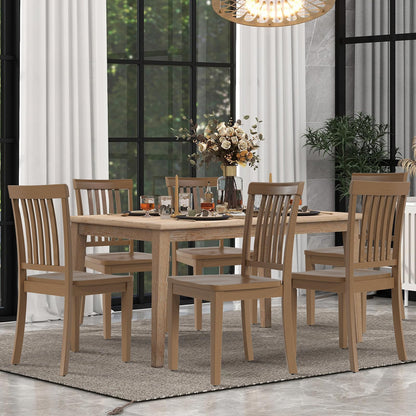 COLAMY Wooden Dining Chairs Set of 6, Solid Rubberwood Kitchen & Dining Room Chairs, Farmhouse Rustic Side Chairs for Dining Table, Anti-Slip Protection, Classic Windsor Style Seating, Oak Light Brown