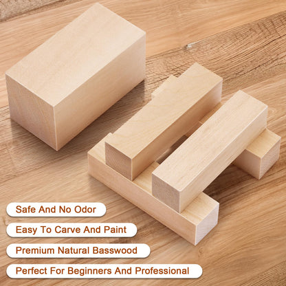 7 Pcs Basswood Blocks for Carving & Whittling - 2 Sizes (4x1x1 & 4x2x2 Inches), Premium Wood Set, Ideal for Crafts, Model Building, and Artisans (Carving & Whittling Wood)