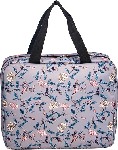 Portable Square Cross Stitch Starter Kits Bag Embroidery Project Bag Embroidery Tool Storage Tote Bag with Multifunctional Pockets, Bag Only (Flower Pattern)