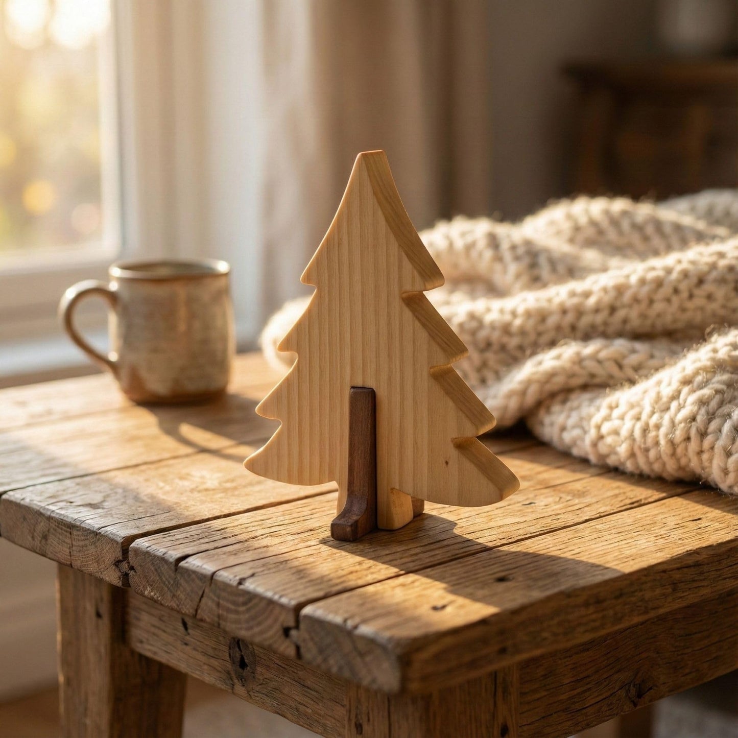 Simdale Wood Personalized Wooden Forest Trees - Walnut & Linden Two-Tone Figurines - Oak, Pine & Cypress Shapes - Rustic Nature Table Decor & Shelf Sitter (Pine Tree)