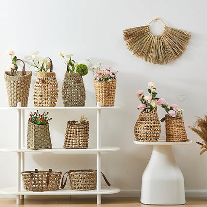 Wall Hanging Pocket Basket Portable Water Hyacinth Storage Basket Decorative