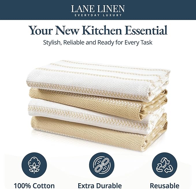 LANE LINEN Kitchen Towels Set of 4-18”x28” Absorbent Cotton Dish Towels
