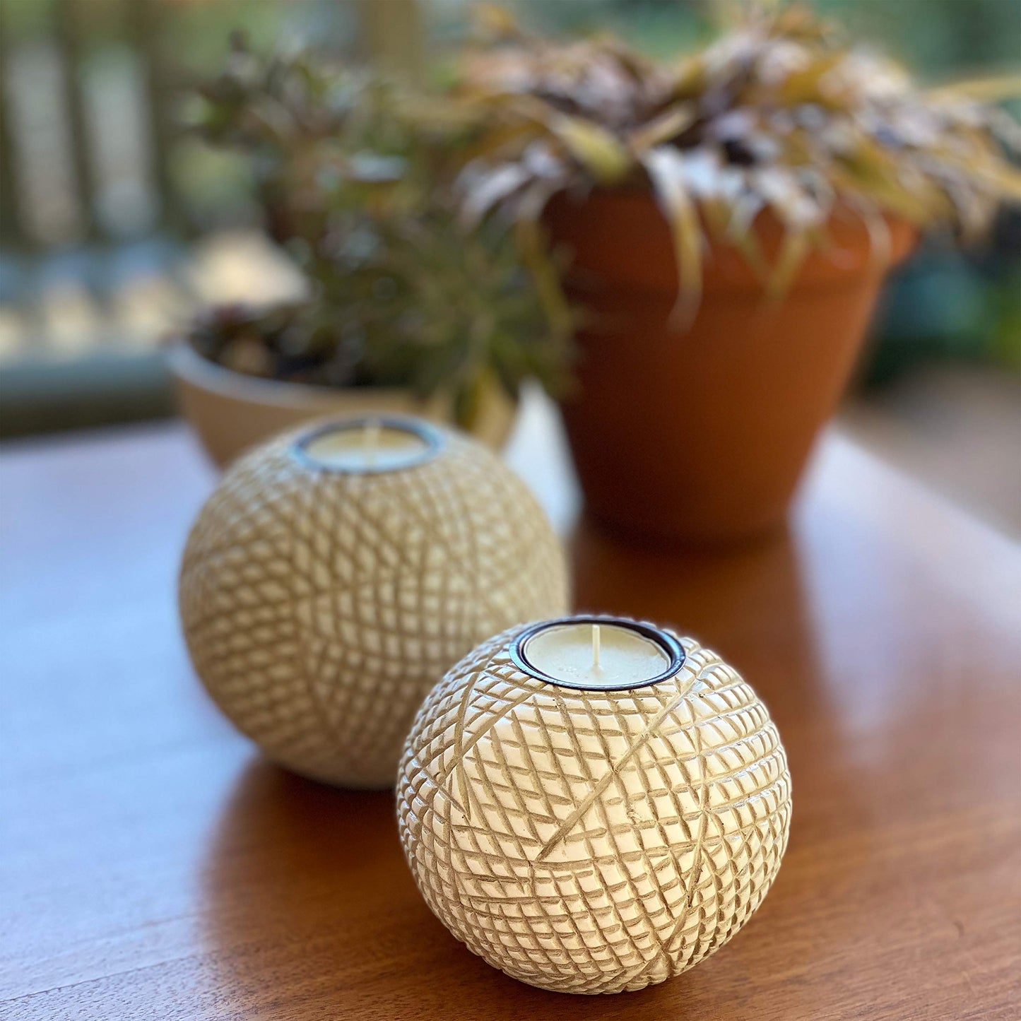 Huey House Luca Beige Orb Tea Light Candle Holders, Gift Boxed Set of 2