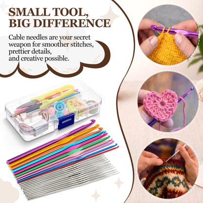 Dunkive 22-Piece Crochet Hooks Set with Case and Complete Knitting Accessories Kit, Aluminum Ergonomic Crochet Hooks, Stitch Holders, Needles & Stitch Markers for Beginners and Arthritic Hands