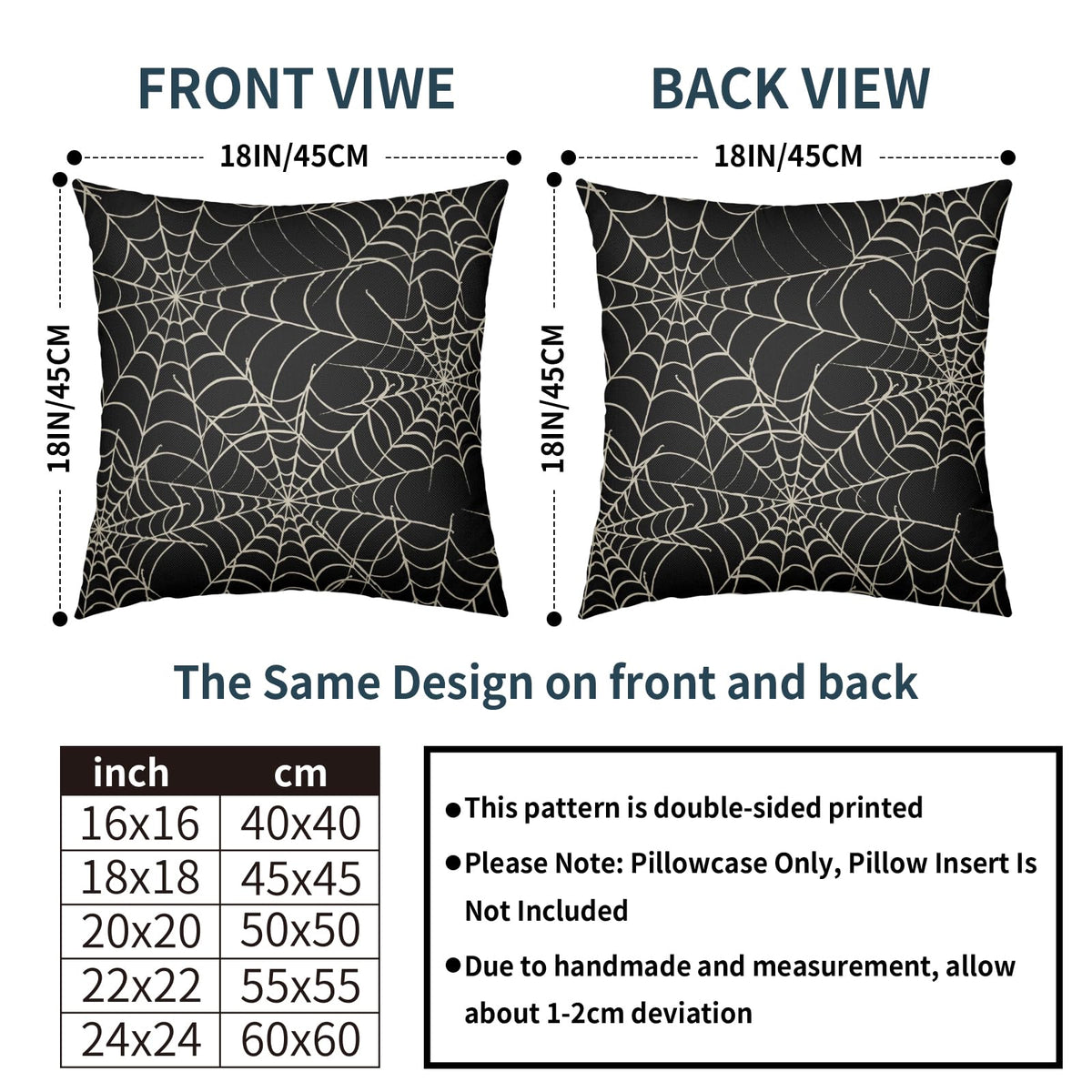 Halloween Spiderweb Pillow Covers 18x18 Set of 2 Black White Spider Web Outdoor Decorative Throw Pillows Halloween Scary Themed Farmhouse Pillowcases Linen Cushion Case Decor for Home Sofa Couch Bed
