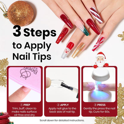 Beetles Gel Nail Kit Short Almond with Nail Dehydrator and Primer, 576Pcs Half Matte Etch-X Gel Nail Tips Solid Nail Glue Mini Nail Lamp Acrylic Nail Tips Easy DIY Nail Extension Set Gift for Women