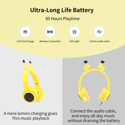 YLFASHION Wireless Kids Headphones with 7-Color LED Lights, 85dB Safe Volume & 40H Playtime – Ultra-Soft Over-Ear for School Travel
