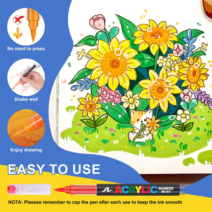Amamao Acrylic Paint Markers, Soft Brush Tip Pens and Markers, Acrylic Paint Pens for Wood, Stone, Canvas, Glass, Fabric, Egg, Rock Painting and DIY Crafts Art Supplies (12)