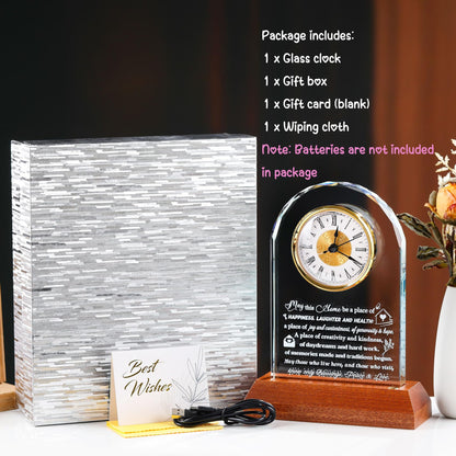 Arikyrist House Warming Gifts Glass Clock with Wooden LED Light Base Unique New Home Gift Ideas for Friends Couples Family Perfect Decor for Kitchen Home Tabletop