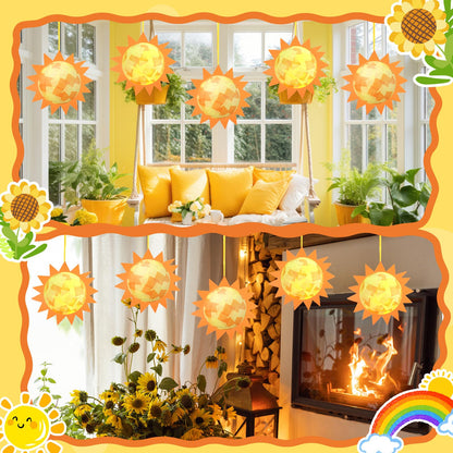 Simgoing 12 Set Sun Craft Kits with LED Candlelight Gold Sun DIY Art Tissue Paper Craft Summer Hanging Ornaments 3D Suncatcher Decoration for Summer Home School Classroom Party Decoration Art Activity