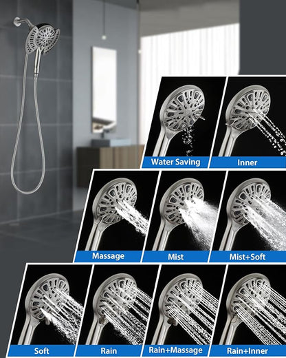 INAVAMZ Shower Head with Handheld High Pressure: Hand Held Shower Head & Rain Shower Head 2-IN-1 Shower Head with 59" Rotatable Stainless Steel Hose, Shower Trim Systems, Nickel 1.8 GPM 23233