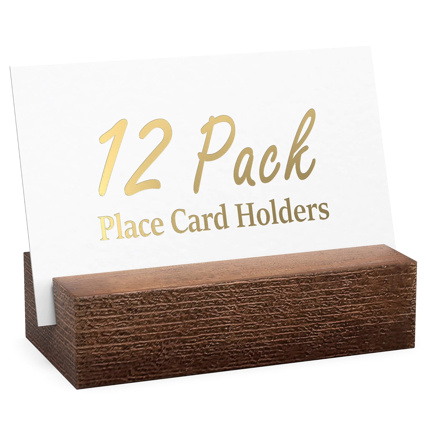 12 Pack Wood Place Card Holders - Table Number Holders - Brown Wooden Table Numbers Holder for Photo - Cards Display Stands for any Decor - Perfect for Cafe Wedding Shop Party Events Retail Shop Home