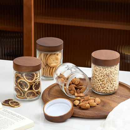 Danmu 16 oz Overnight Oats Containers with Lids,Salad Jar,Glass Jar with Wooden Lid 4 Pack,Mason Jars 16 oz with Lids for Snack,Overnight Oats,Meal Prep,Yogurt,Parfait,Soup,Salad 100% Leak-proof