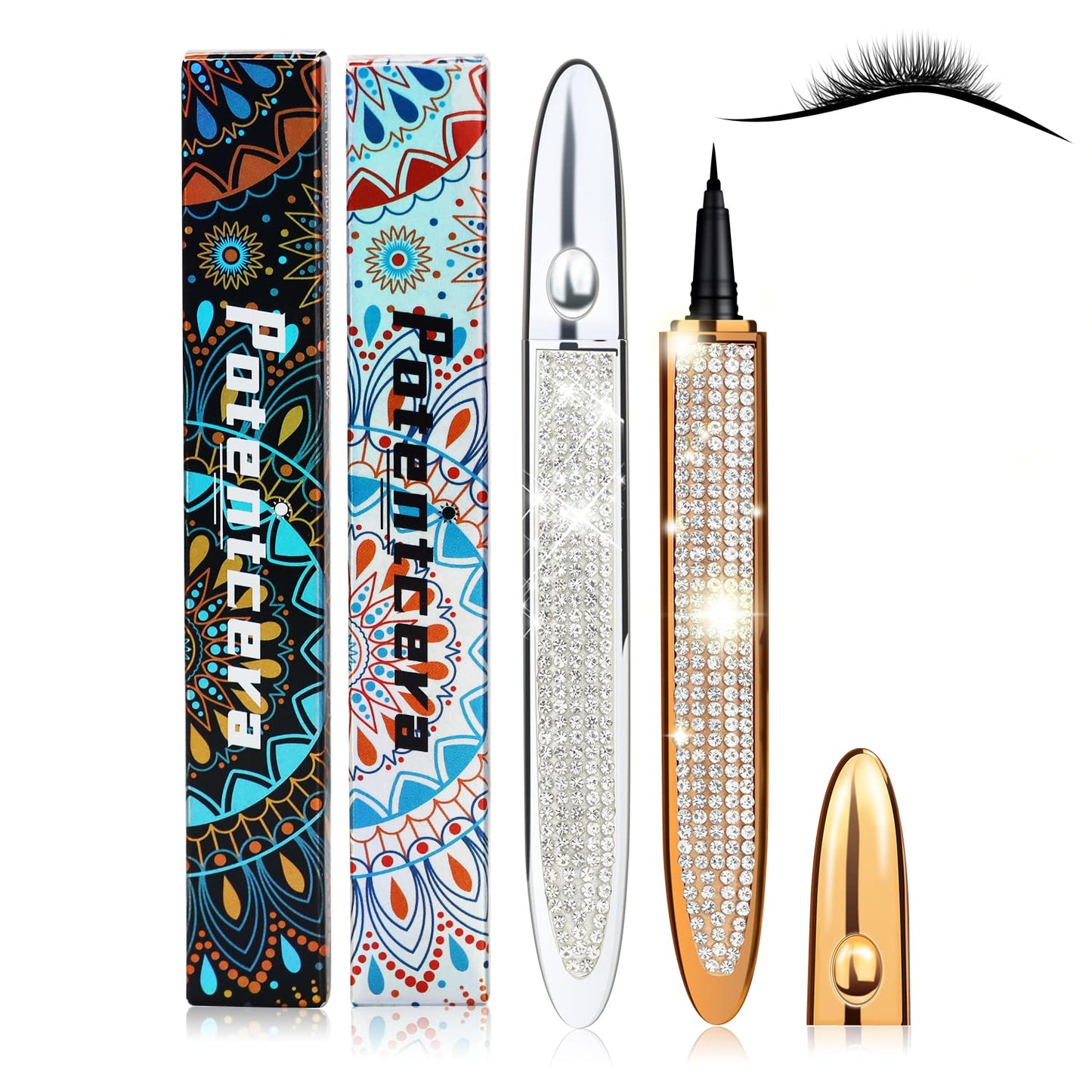 ICORIC Liquid Eyeliner Pen Waterproof, Magic Self-adhesive Long-Lasting Eyelash Glue Pen, Non Magnetic, No Blooming Quick Drying Magnetic Eye Liner Black Pack of 2