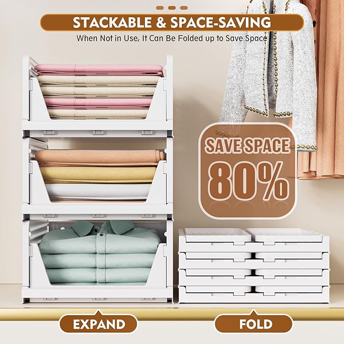 SNSLXH 5 Pack Stackable Closet Storage Basket, Space-Saving Clothes Storage