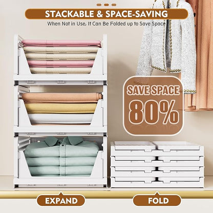 SNSLXH 5 Pack Stackable Closet Organizer Box, Space-Saving Clothes Storage