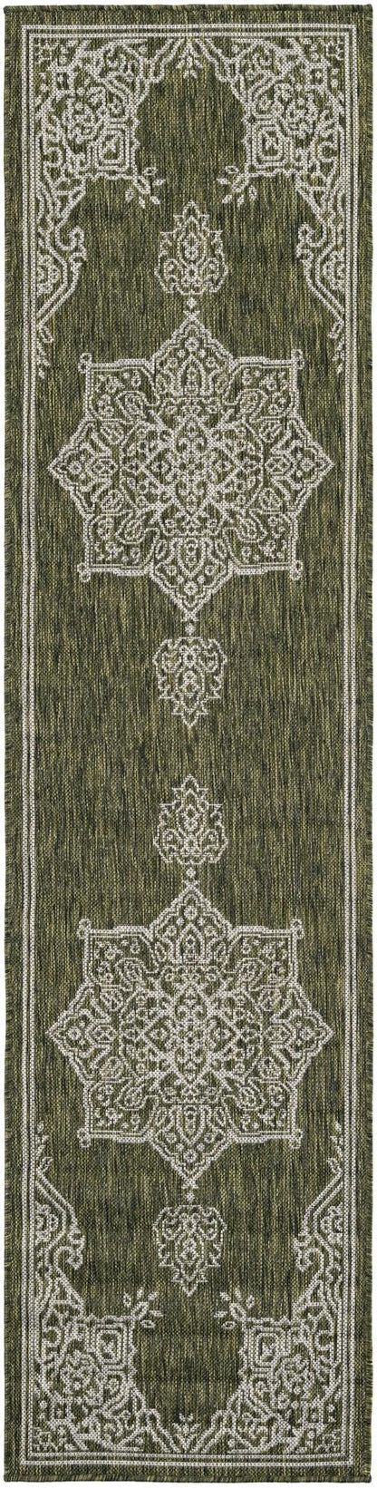 Unique Loom Outdoor Traditional Collection Area Rug - Antique (2' x 8' Runner Green/Ivory)
