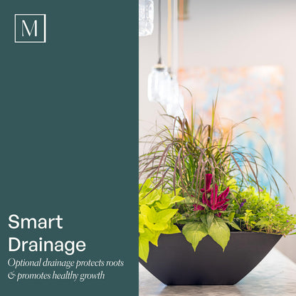 Mayne Renew 20-Inch Square Decorative Bowl Planter - Fade Resistant, Recycled Succulent Pots and Bonsai Pots with Optional Drainage for Indoor/Outdoor Use