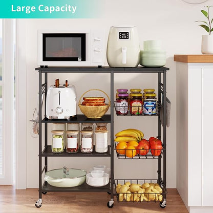 HapiRm Rolling Kitchen Microwave Cart - 4 Tier Microwave Table Stand with Pull-Out Baskets, Coffee Bar Baker's Rack with Wheels Rolling Storage Cart Organizer Shelf for Living Room Office, Balcony