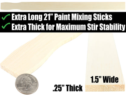Ultra Sturdy 21in Paint Stir Sticks 5 Pack. Sanded Wood Paddle Stirrers for Mixing Epoxy or Paints in 5 Gallon Buckets. Great for Yard Signs or Garden Stakes, Vegetable Marking and Creative Projects