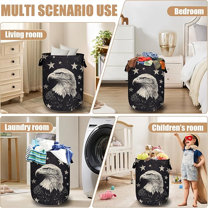 Black Eagle Laundry Basket, Foldable Waterproof Laundry Hamper Tote Bag Dirty