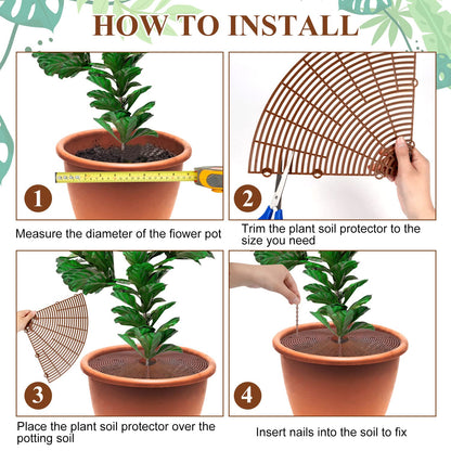 YGAOHF 5 Pcs 20.8" Plant Pot Grid Cover, Cuttable Grid Flower Pot Cover with 60 Stakes, Large Plastic Plant Pot Soil Protector with Center Cutout, Pet Cat Digging Stopper