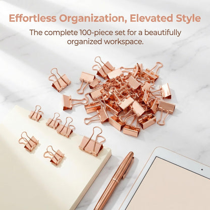 ZYFOFFICE Gold Binder Clips, Assorted Sizes, Solid Metal with Stainless Steel Handle, 100 Pack for Office School Supplies (Rose Gold)