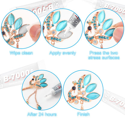 B7000 Glue Clear Adhesive Jewelry Bead B-7000 Glue for Jewelry Rhinestone DIY Cell Phone Repair Clothes Glass Metal Stone Beads Wooden Small Part Item(5ml, 40 Pcs)