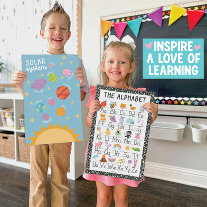 Hadley Designs 16 Educational Posters for Classroom Must Haves - Laminated Pre-K Posters for Toddler Homeschool Essentials, Toddler & Preschool Learning Activities, Kindergarten Classroom Decor