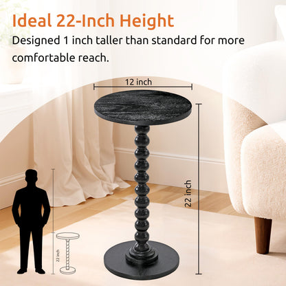 LIVINGNISH Solid Wood Round Side Table for Living Room, Bedroom and Office — Handcrafted 22-Inch End Table, Bedside Nightstand, Accent Table for Small Spaces with Tool-Free Assembly- Charcoal Gray