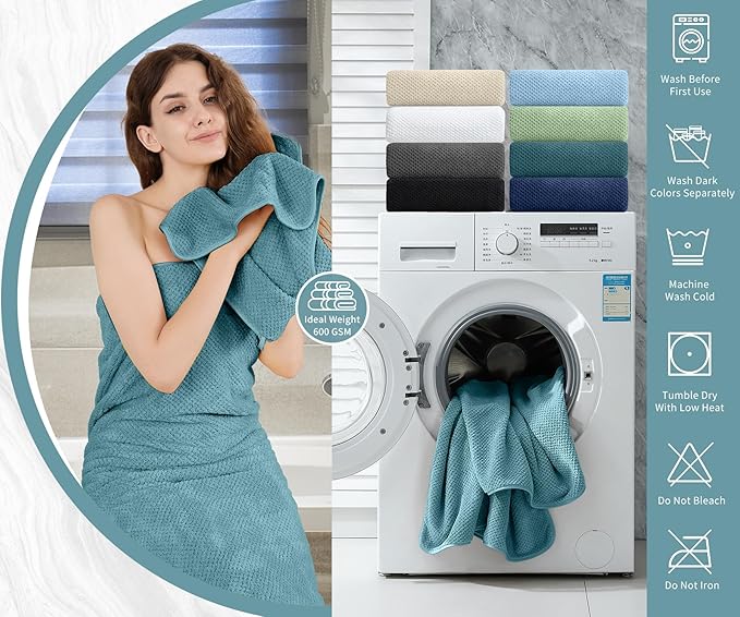8 Piece Bathroom Towel Set |2 Oversized Large Bath Towels Sheet, 2 Hand Towels