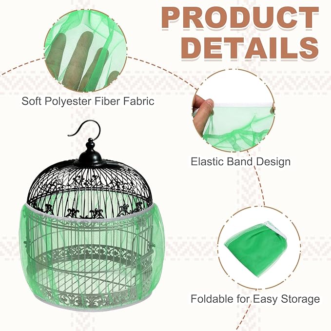 Bird Cage Seed Catcher, Bird Cage Net Cover Seeds Guard, Universal Birdcage Accessories, Green, Circumference 45.7"-59.1", Height 9.8" for Parrot Cockatiel Enclosures