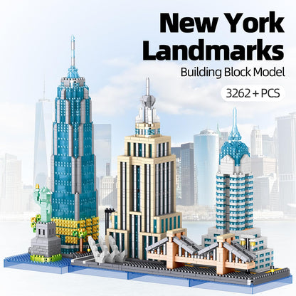 APENGBAOL New York Skyline Micro Mini Blocks Building Set, The Statue of Liberty,Empire State Architecture Building, Brooklyn Bridge, Gift for Kids and Adults (3262 Pieces)