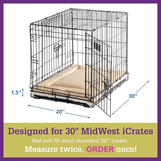 Pet Dreams Dog Crate Pad - Washable Kennel Mat, Crate Pads for Dog Cages, Non-Toxic, Flat Indoor Cat Bed, Fits iCrate 18, 24, 30, 36, 42, 48 Inches (Khaki, Medium, 30")