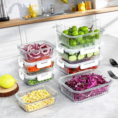KOMUEE 10 Packs Glass Food Storage Containers Set, Glass Meal Prep Containers