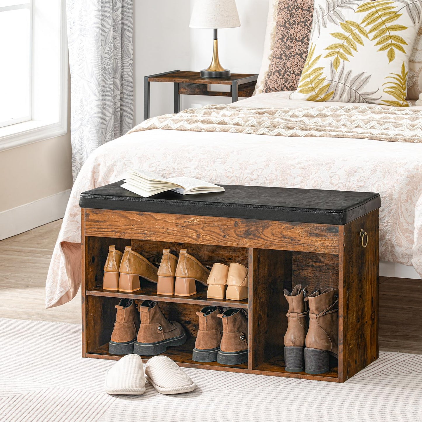 HOOBRO Shoe Storage Bench and Shoe Bench Bundle, Entryway Bench with Lift Top Hidden Storage and Adjustable Shelves, Bamboo Entryway Bench with Hidden Compartment, BF40HX01-YE60HX01