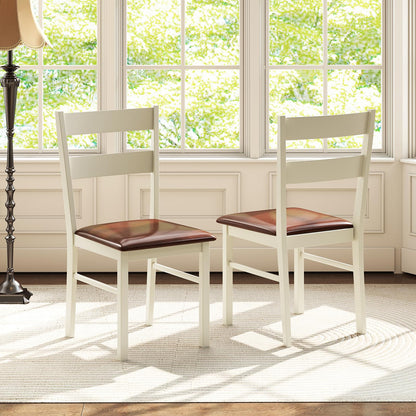 Giantex Wooden Dining Chairs Set of 2, PU Leather Upholstered Kitchen Chair w/Rubber Wood Frame, Padded Seat, Curved Back, Farmhouse Accent Side Chairs for Dining Living Room Home