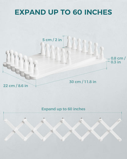 OROPY Accordion Wall Hanger with 20 Pegs, Expandable Wooden Coat & Hat Rack