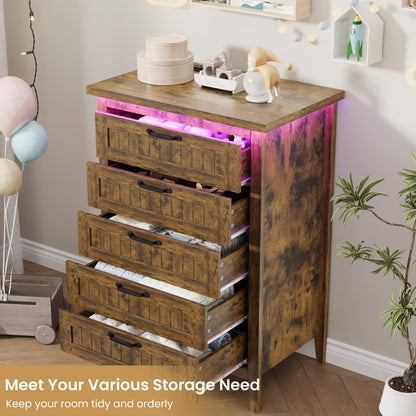 Garvee 44.9'' Tall 5 Drawer Dresser with Power Outlet & LED Lights