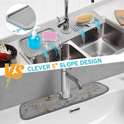 24"Longer Silicone Faucet Mat for Kitchen Sink, 5° Slope Faucets Draining Mat