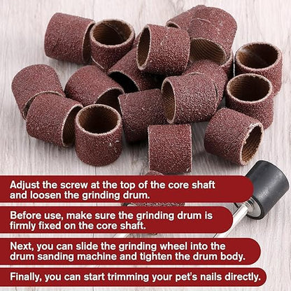 22Pcs Dog Nail Grinder, Sanding Bands and Drums Replacement Kit for Dogs and Cats, Safe Quiet Electric Nail File Grooming Supplies for Smooth Claw Care Polishing (1/2 Inch 120 Grit)