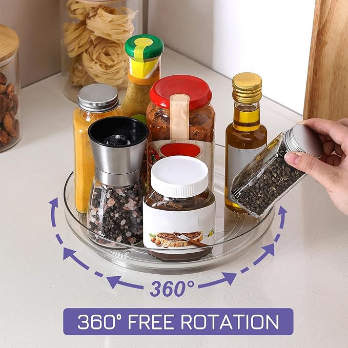 4 Pack, 10 Inch Clear Non-Skid Lazy Susan Organizers - Turntable Rack for Kitchen Cabinet, Pantry Organization and Storage, Fridge, Bathroom Closet, Vanity Countertop Makeup Organizing, Spice Rack