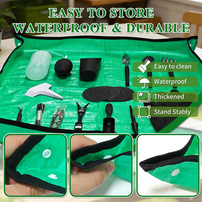 30PCS Mini Succulent Gardening Tools Set with 19.7" Waterproof Repotting Mat, Complete Indoor Plant Care Kit for Transplanting, Potting, Bonsai, Cactus, Houseplant & Fairy Garden