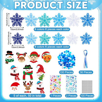 Fullhawl 261 Pcs Christmas Snowflake Crafts Kits Xmas Winter Snowflake DIY Craft Ornament Decor Christmas Santa Claus Snowman Gingerbread Man Foam Stickers for Winter Holiday Activities Party Favor