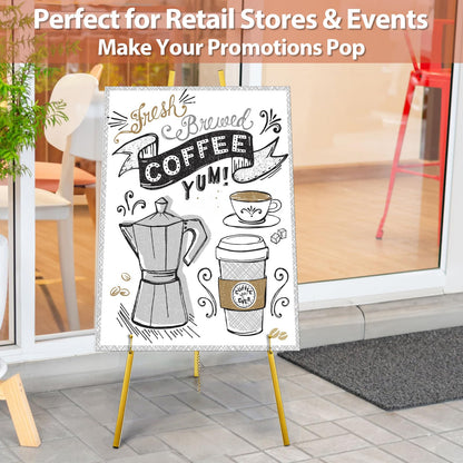 WRINGKIT Gold Easel Stand for Sign, Heavy Duty Metal Adjustable Display Stand with 4 Tier, 44'' Height Large Floor Standing Easel for Painting, Poster, Mirror, Art, Welcome Wedding Signs