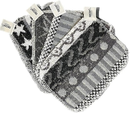 Skoy Scrub, 4-Pack Reusable, Non-Scratching Dish Scrubber for Kitchen and Household Cleaning, Planet-Friendly, Dishwasher Safe Soft Scrub, Monochromatic Colors