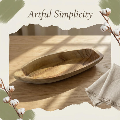 Handcrafted Boat-Shaped Solid Wood Serving Tray (11.6 x 4.5 x 2.2 inches) – Decorative Wooden Appetizer Platter for Home Parties, Game Nights, Snacks, and Desserts – Natural Wooden Boat