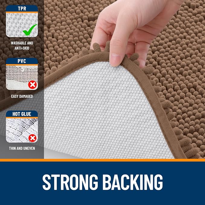 OLANLY Bathroom Rugs 30x18, Extra Soft Absorbent Chenille Bath Rugs, Rubber Backing Quick Dry, Machine Washable Bath Mats for Bathroom Floor, Tub and Shower, Home Decor Accessories, Mocha